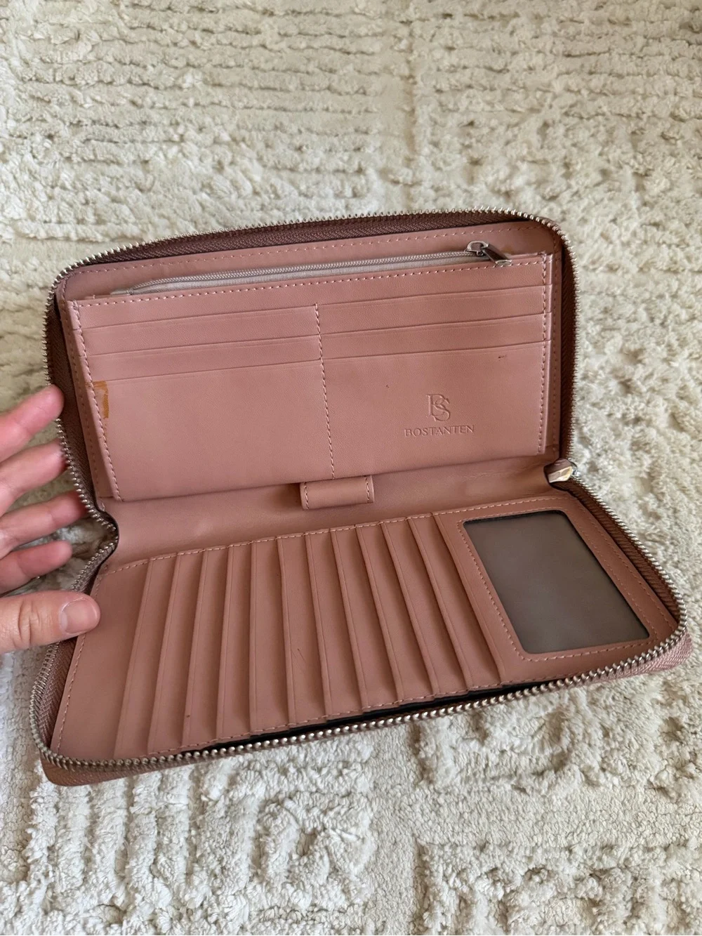 Bostanten Leather Zip-Around Wristlet Wallet Dusty Rose